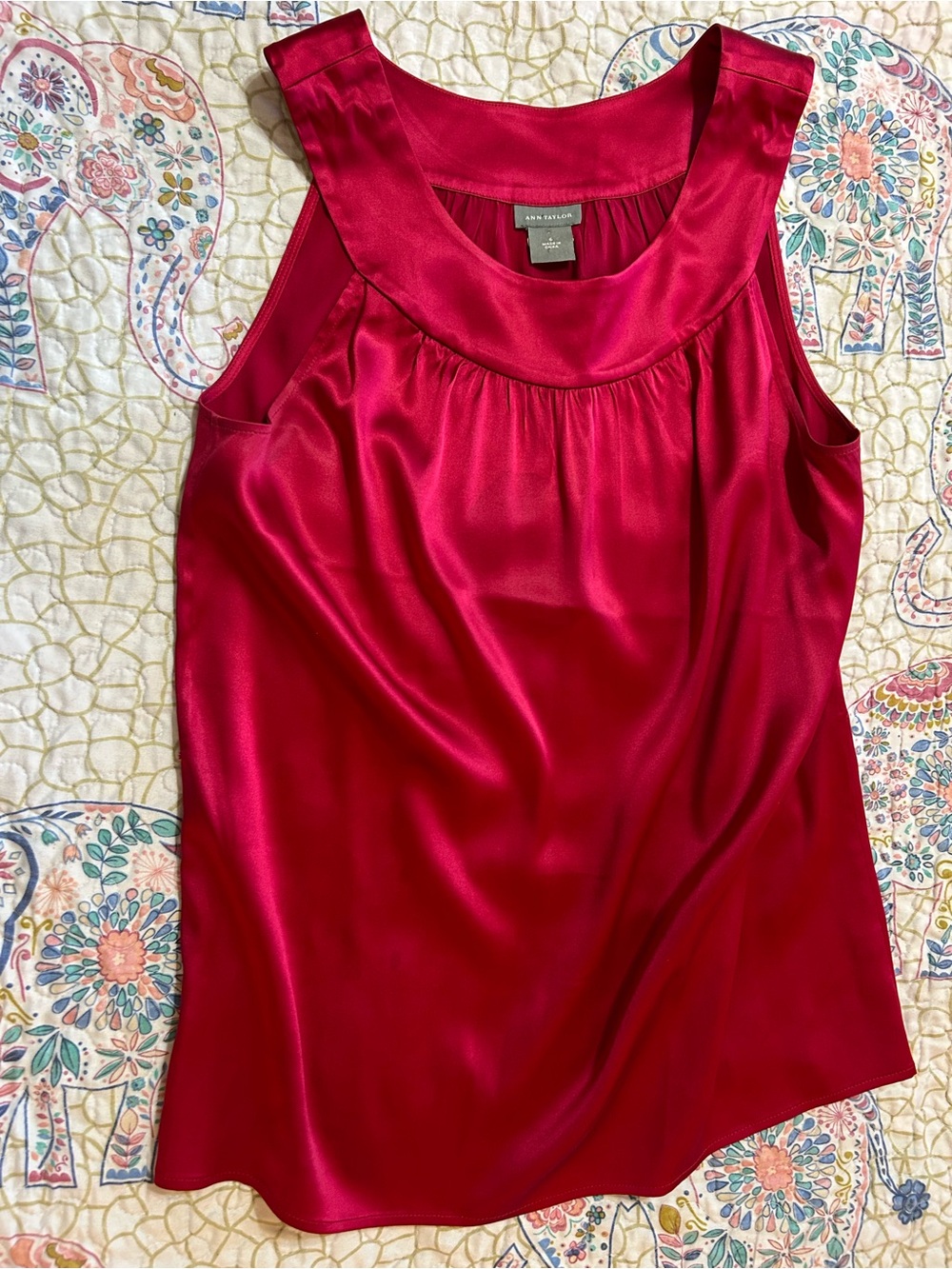 Ann Taylor Satin Shell Top - Deep Red